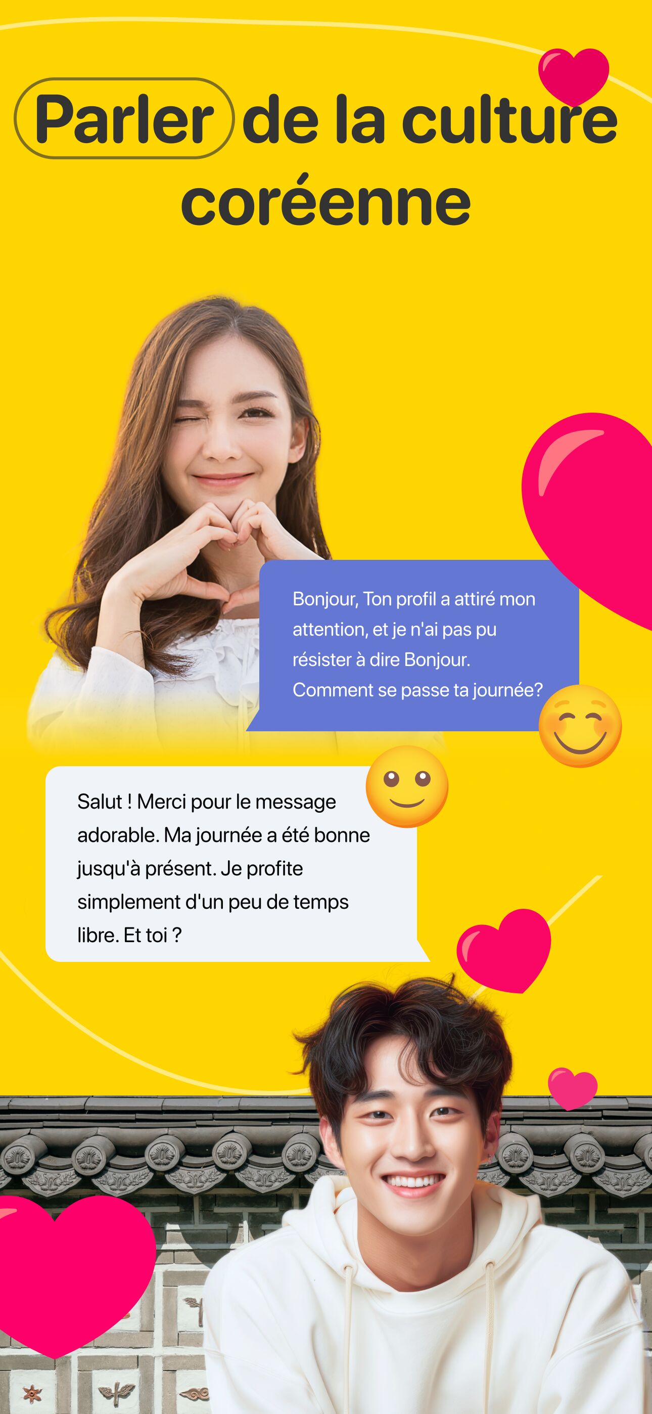 Écran de chat parlant de culture coréenne